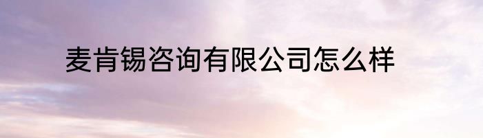 麦肯锡咨询有限公司怎么样