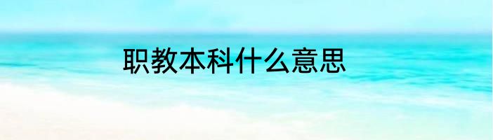 职教本科什么意思