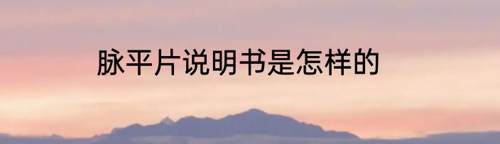 脉平片说明书是怎样的