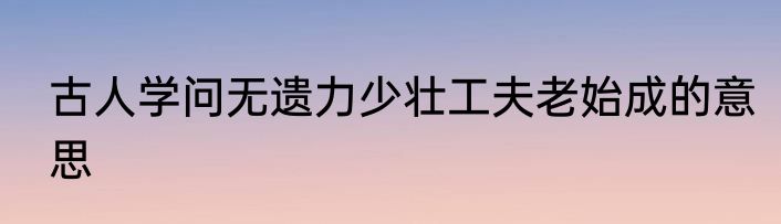 古人学问无遗力少壮工夫老始成的意思