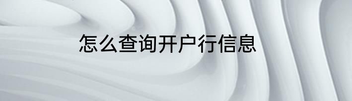 怎么查询开户行信息