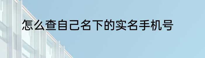 怎么查自己名下的实名手机号