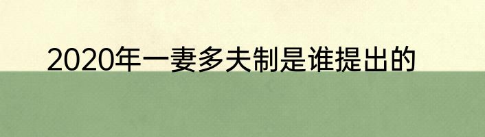 2020年一妻多夫制是谁提出的
