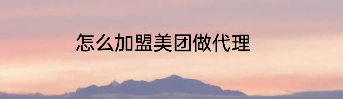 怎么加盟美团做代理