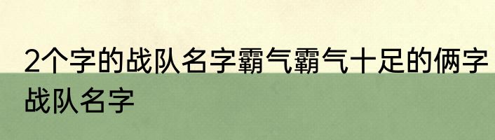 2个字的战队名字霸气霸气十足的俩字战队名字