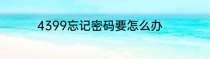 4399忘记密码要怎么办