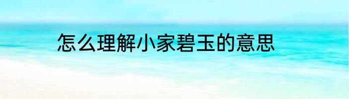 怎么理解小家碧玉的意思