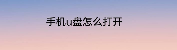 手机u盘怎么打开
