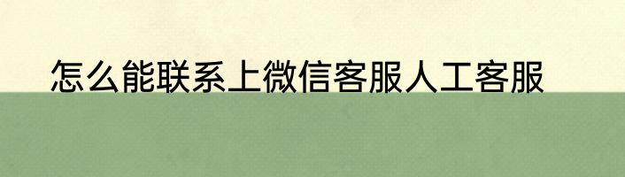 怎么能联系上微信客服人工客服