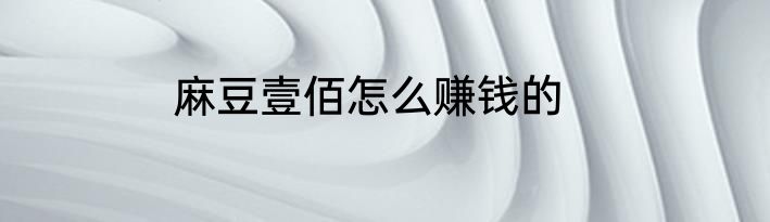 麻豆壹佰怎么赚钱的