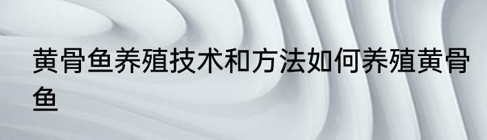 黄骨鱼养殖技术和方法如何养殖黄骨鱼
