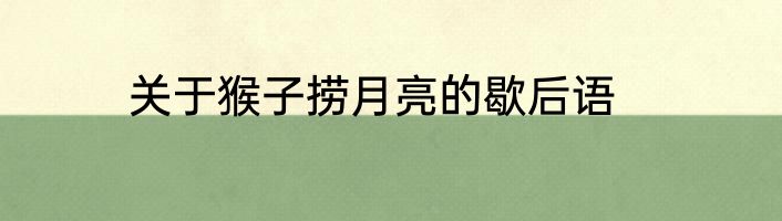 关于猴子捞月亮的歇后语
