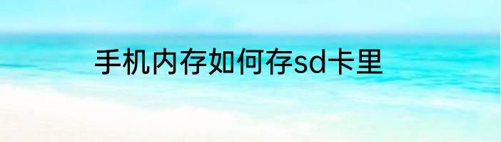 手机内存如何存sd卡里