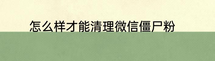 怎么样才能清理微信僵尸粉