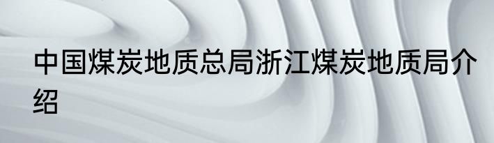 中国煤炭地质总局浙江煤炭地质局介绍