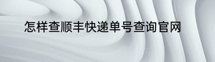 怎样查顺丰快递单号查询官网
