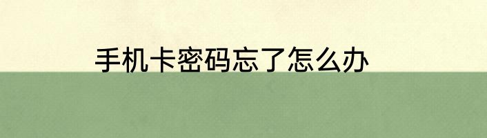 手机卡密码忘了怎么办
