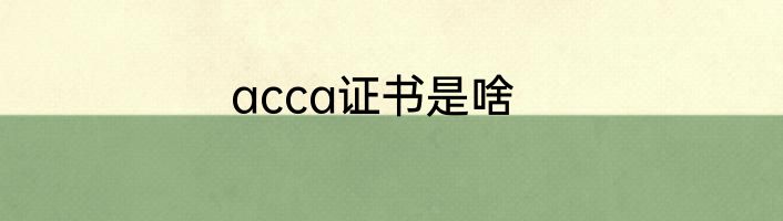 acca证书是啥