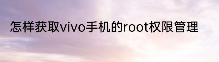 怎样获取vivo手机的root权限管理