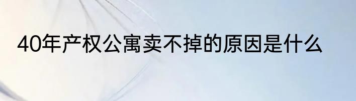 40年产权公寓卖不掉的原因是什么