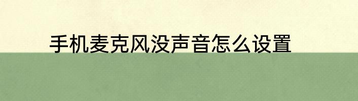 手机麦克风没声音怎么设置