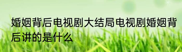 婚姻背后电视剧大结局电视剧婚姻背后讲的是什么