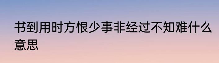书到用时方恨少事非经过不知难什么意思