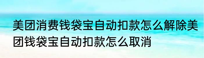 美团消费钱袋宝自动扣款怎么解除美团钱袋宝自动扣款怎么取消