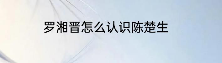 罗湘晋怎么认识陈楚生