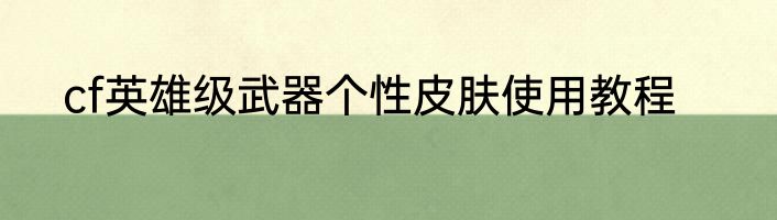 cf英雄级武器个性皮肤使用教程