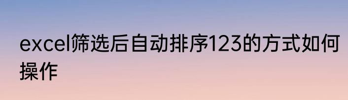 excel筛选后自动排序123的方式如何操作