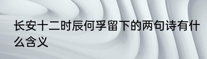 长安十二时辰何孚留下的两句诗有什么含义
