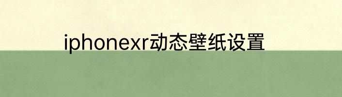 iphonexr动态壁纸设置