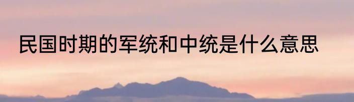 民国时期的军统和中统是什么意思