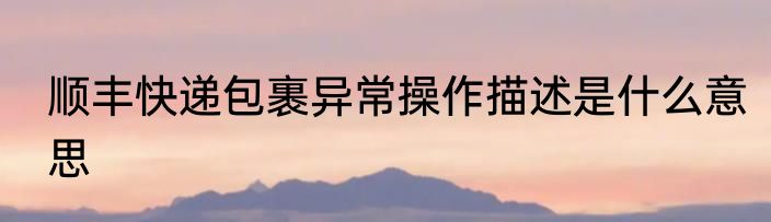 顺丰快递包裹异常操作描述是什么意思