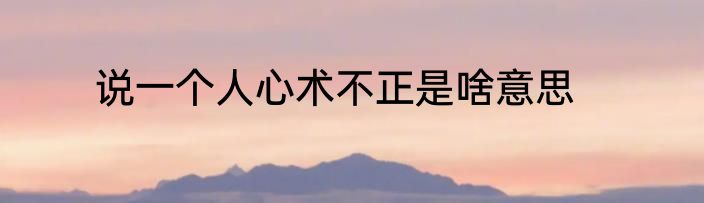 说一个人心术不正是啥意思