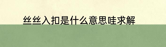 丝丝入扣是什么意思哇求解
