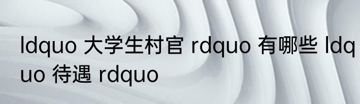ldquo 大学生村官 rdquo 有哪些 ldquo 待遇 rdquo