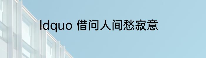 ldquo 借问人间愁寂意
