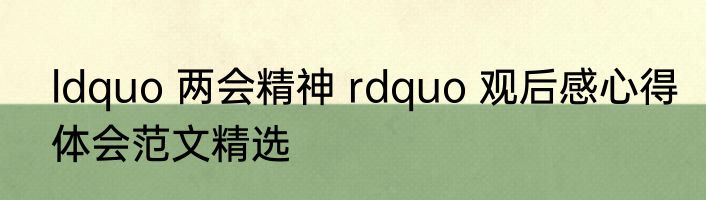 ldquo 两会精神 rdquo 观后感心得体会范文精选