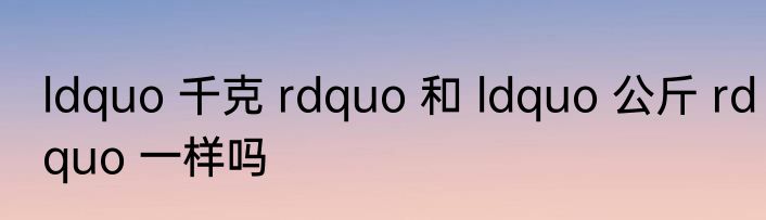 ldquo 千克 rdquo 和 ldquo 公斤 rdquo 一样吗