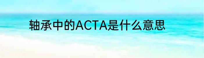 轴承中的ACTA是什么意思