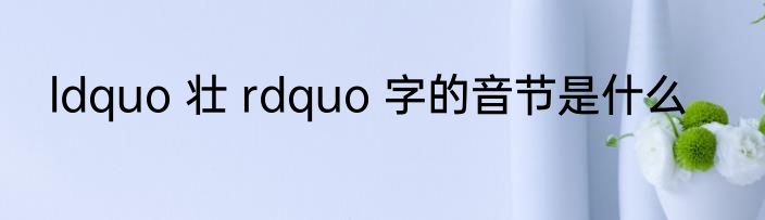 ldquo 壮 rdquo 字的音节是什么