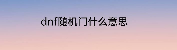dnf随机门什么意思