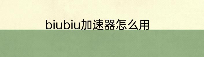 biubiu加速器怎么用
