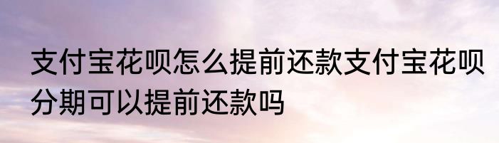 支付宝花呗怎么提前还款支付宝花呗分期可以提前还款吗