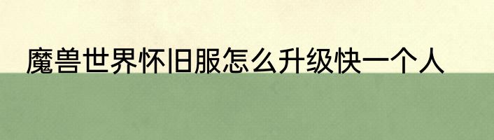 魔兽世界怀旧服怎么升级快一个人