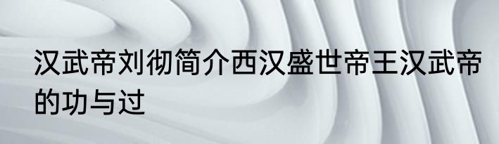 汉武帝刘彻简介西汉盛世帝王汉武帝的功与过