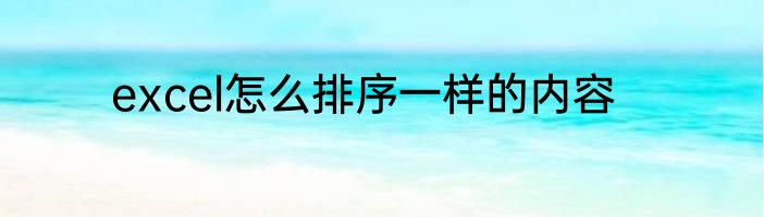 excel怎么排序一样的内容