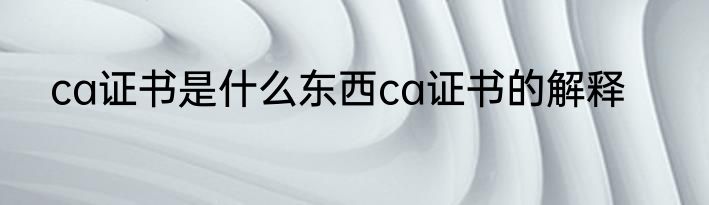 ca证书是什么东西ca证书的解释